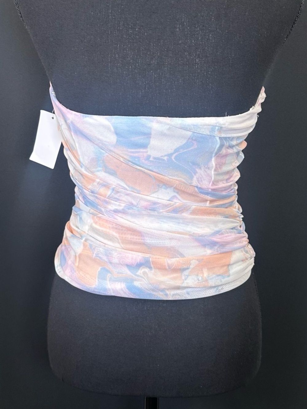 #185- NEW 19 Cooper Pastel Marble Print Strapless Ruched Tube Top - Picture 5 of 9